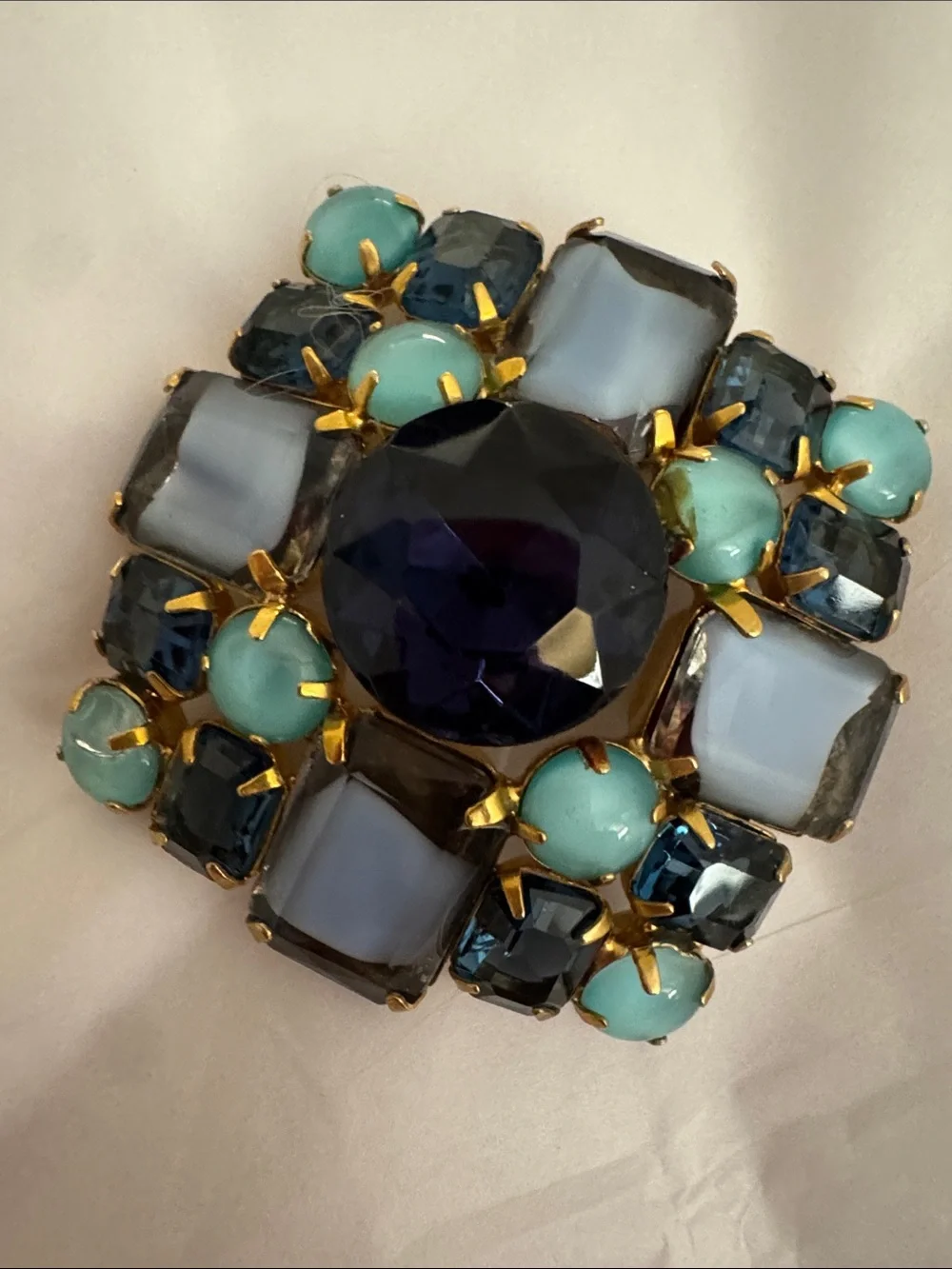 Gold-Tone Blue & Teal Vintage Cluster Brooch